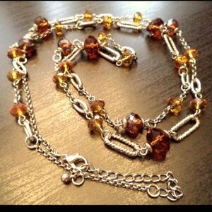 VINTAGE ESTATE AMBER GLASS BEADED 38" NECKLACE GREAT CONDITION